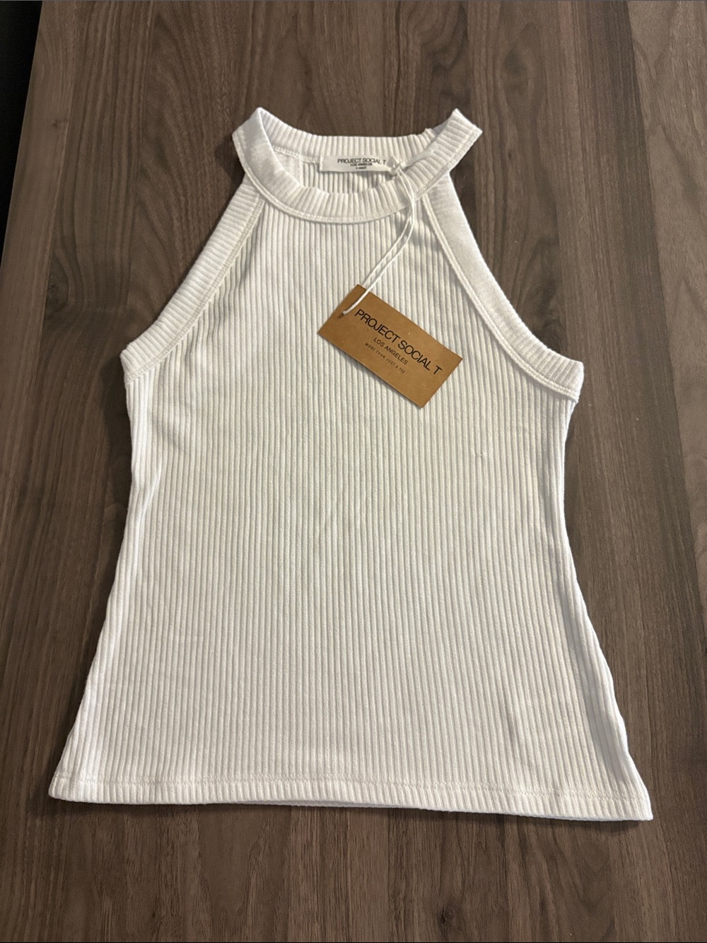 Project Social T White Ribbed Halter Tank